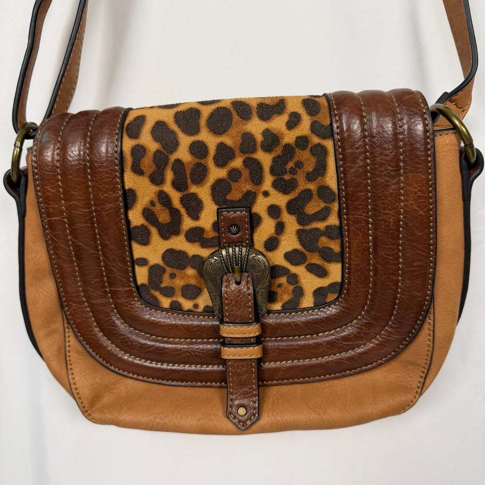 Justin Leopard Print Faux Leather Crossbody Saddle Bag - Picture 2 of 9